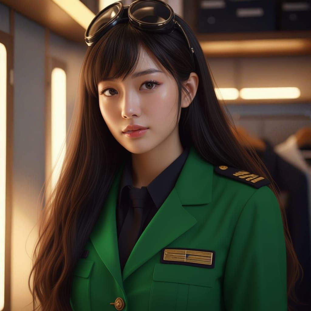 Girl With Long Hair and Green Clothes