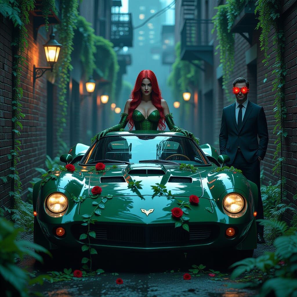 Poison Ivy in Overgrown Gotham, Photorealistic Style