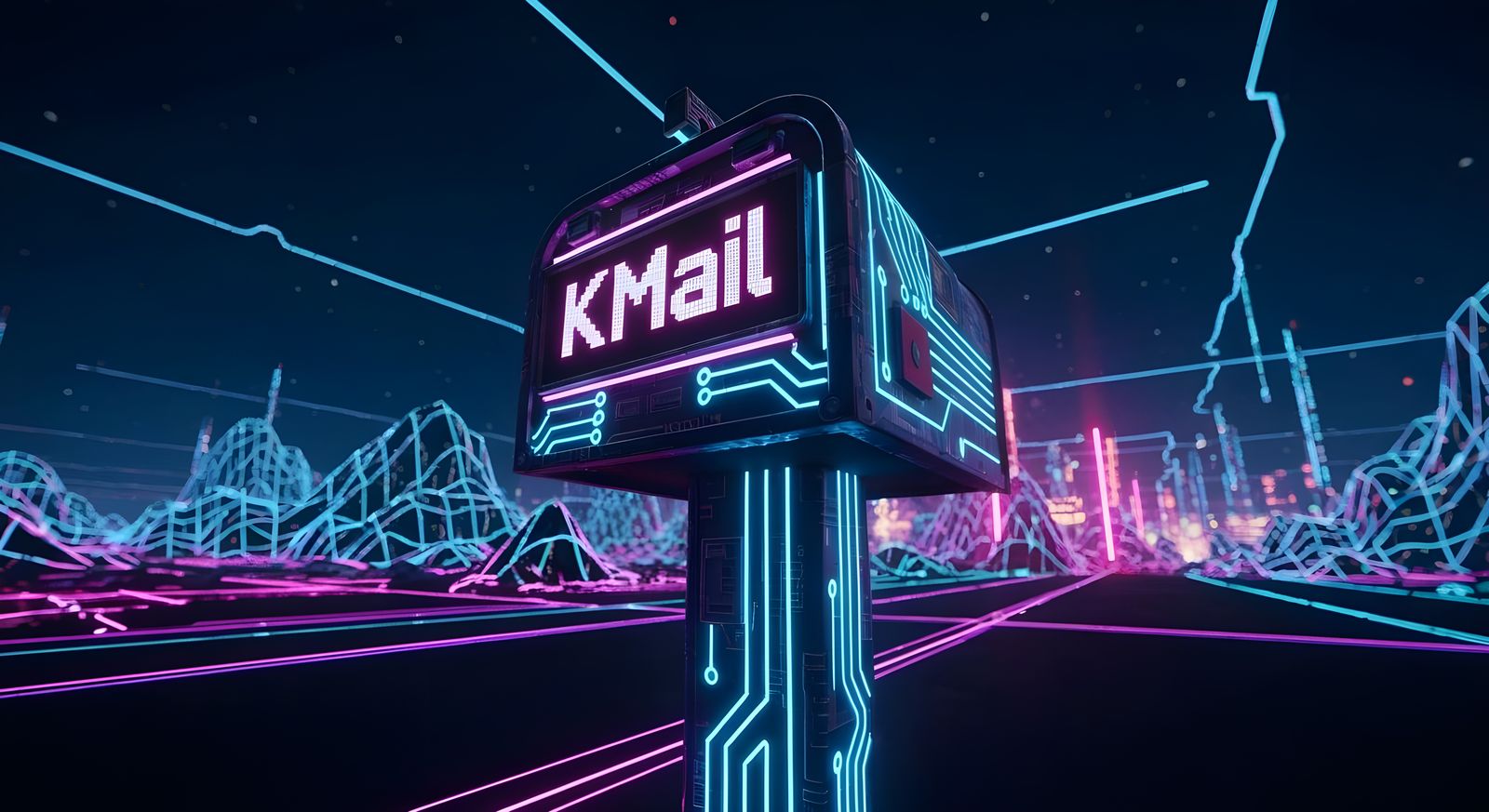 Cyberpunk Mailbox in Cyberspace Reads KMail
