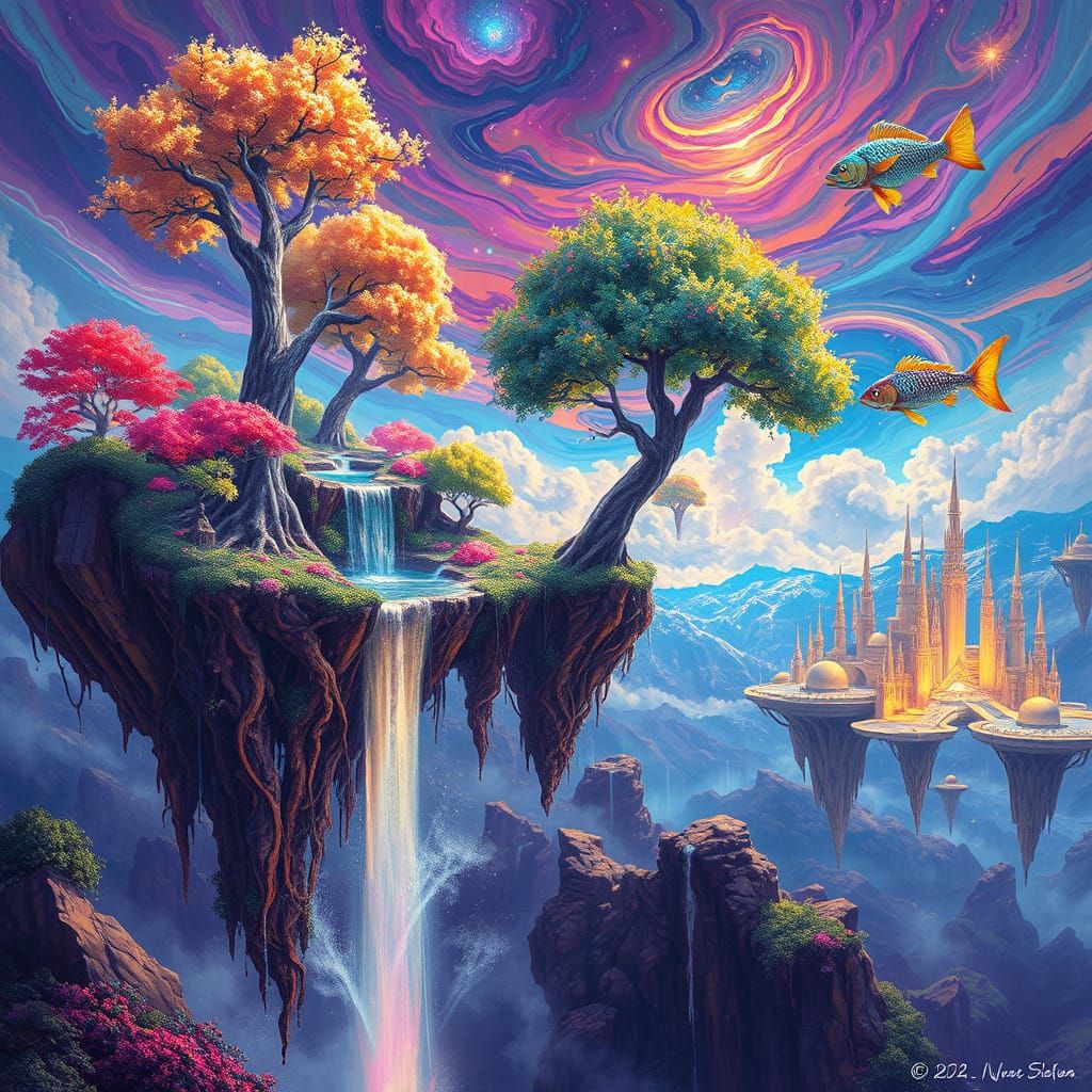 Gravity-Defying Dreamscape with Vibrant Islands and Glowing ...