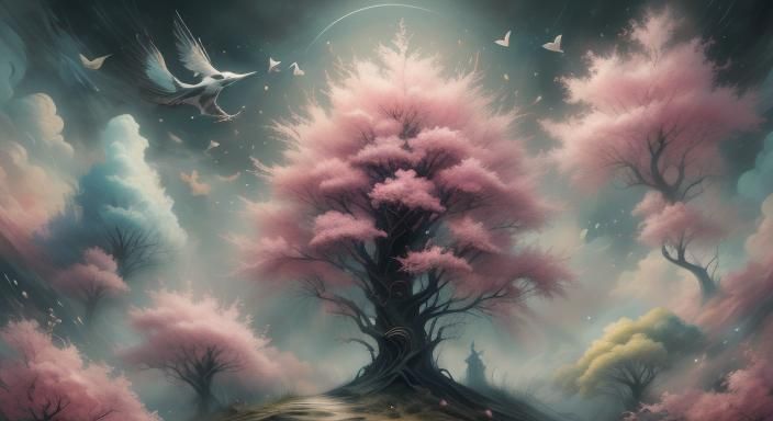 Pink Portrait in Steampunk Chalk Art Style