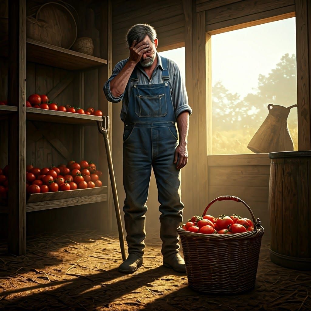 Weathered Farmer Amongst Rustic Tomatoes