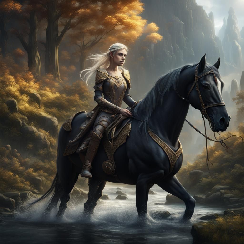 Elf and Black Stallion Fantasy Concept Art