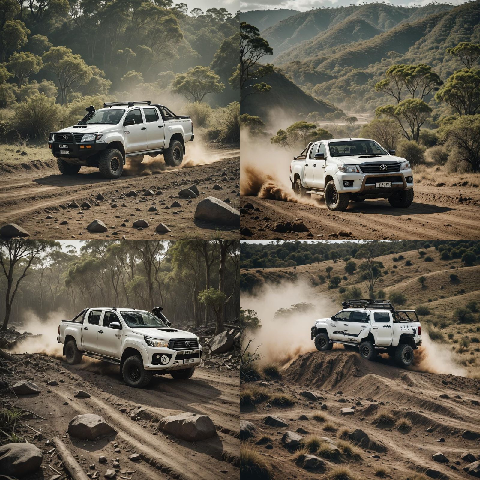 White 2012 Toyota Hilux: Cinematic Film Still