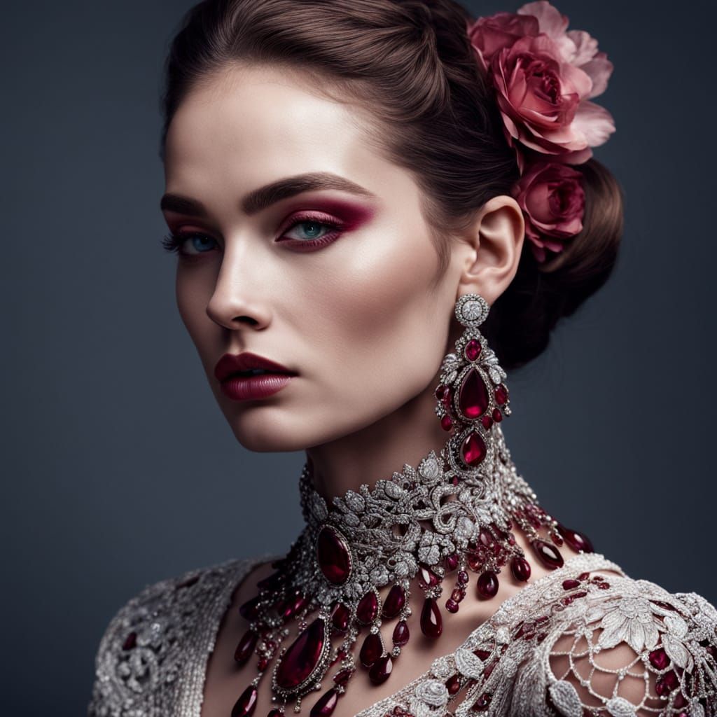 Ruby Red Elegance in High-Fashion Portrait