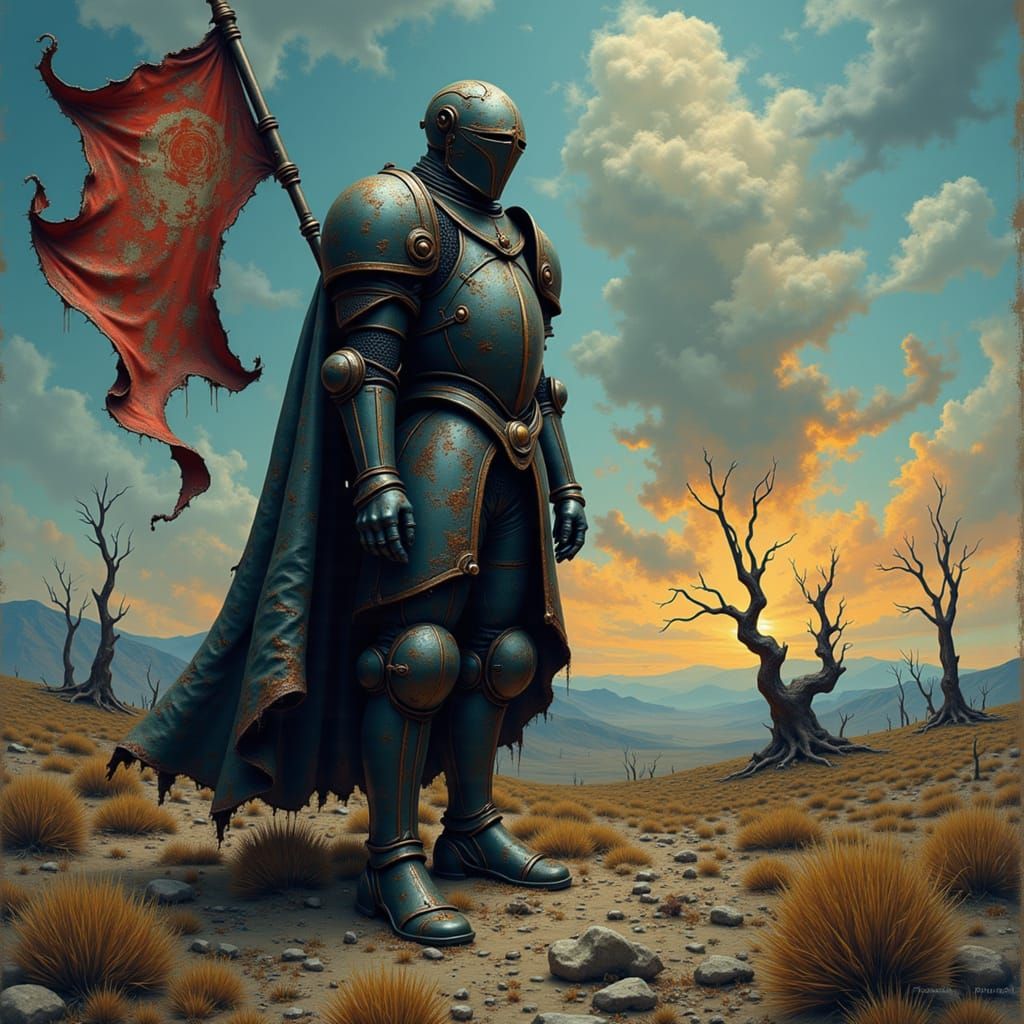 Knight in Obsidian Armor on Desolate Plain