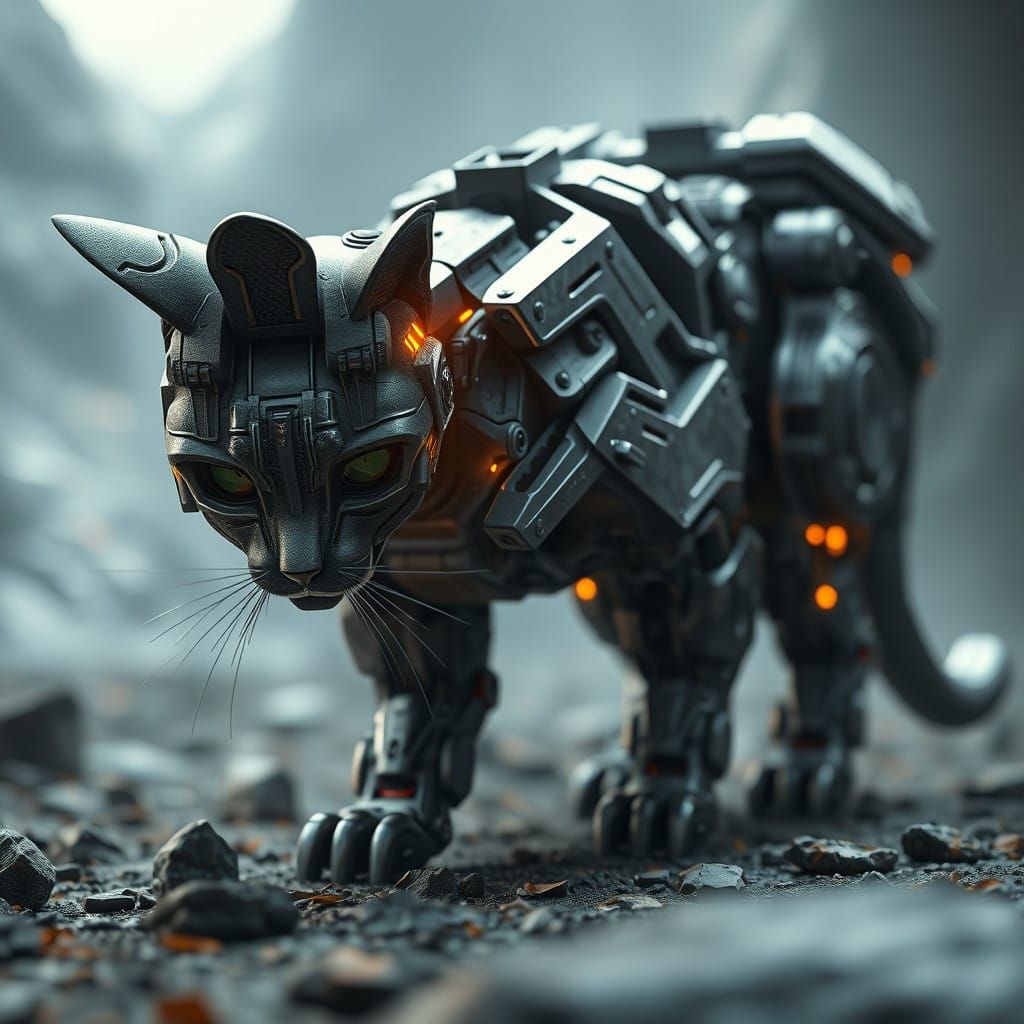 Cat Amidst Futuristic Landscape