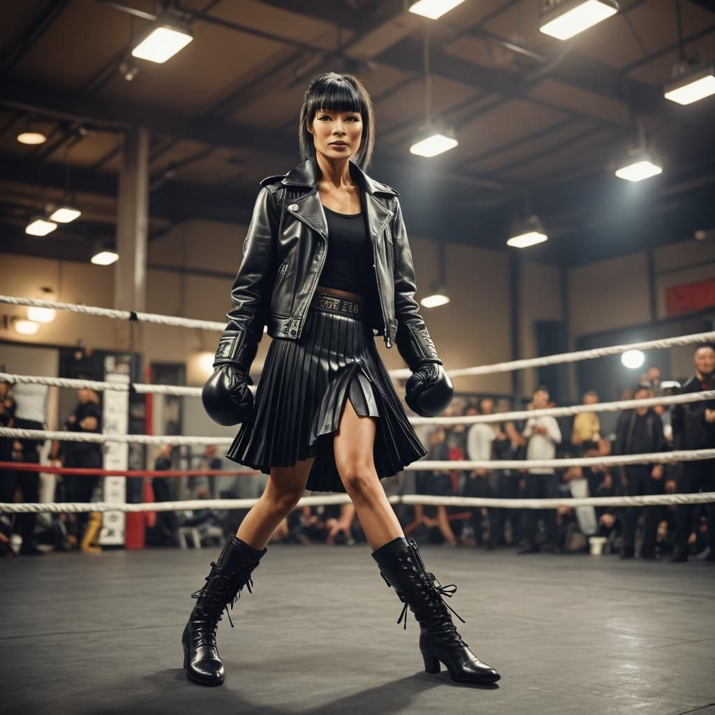 Bai Ling in Leather Boxing Ring, High-Fashion Portrait