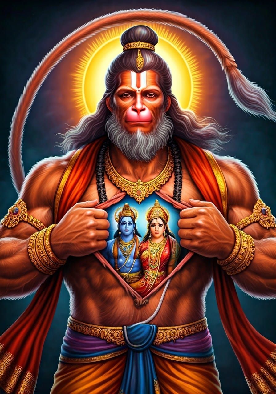 Lord Hanuman Reveals the Holy Trinity in Hyperrealistic Port...
