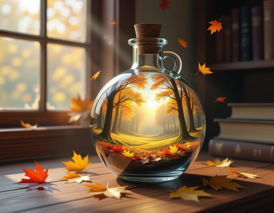A miniature of a wonderful fall landscape in a bottle