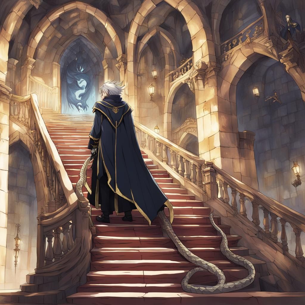 Snake-Headed Wizard in Castle: Anime Style