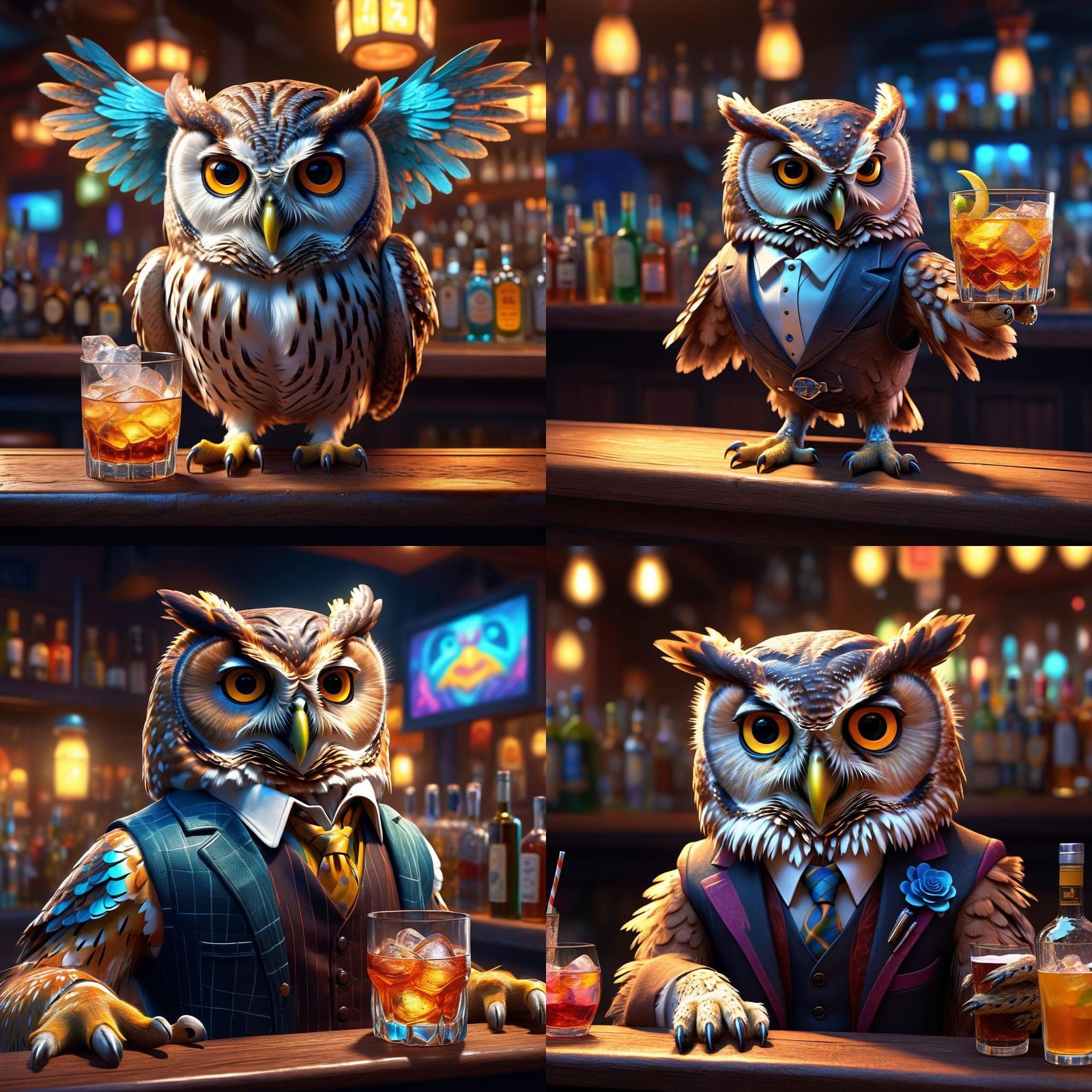 Anthropomorphic owl Bartender