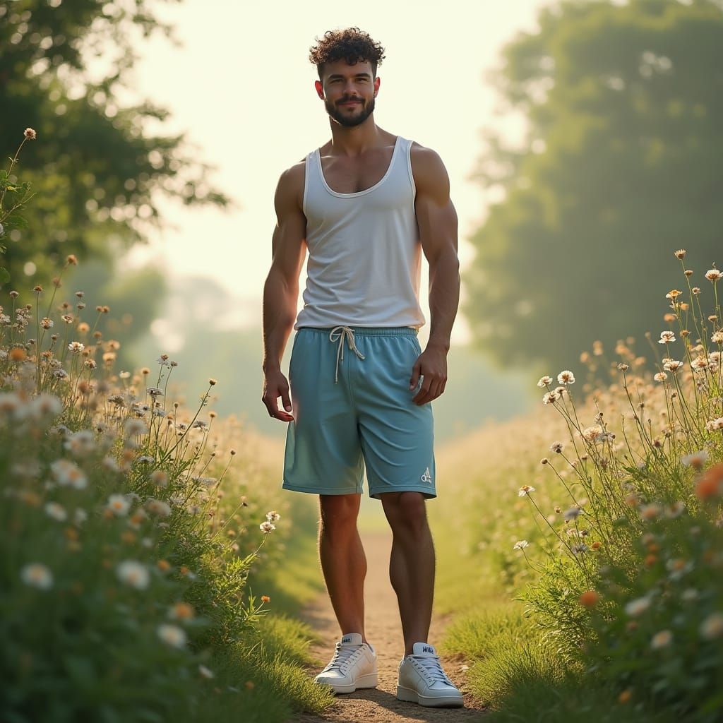 Man in Romantic Countryside, Photorealistic Portrait