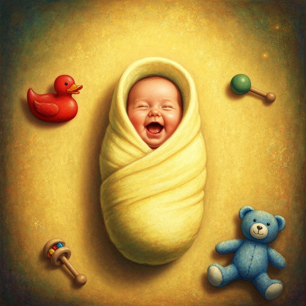 Laughing Baby Surrounded by Toys in Dreamlike Style