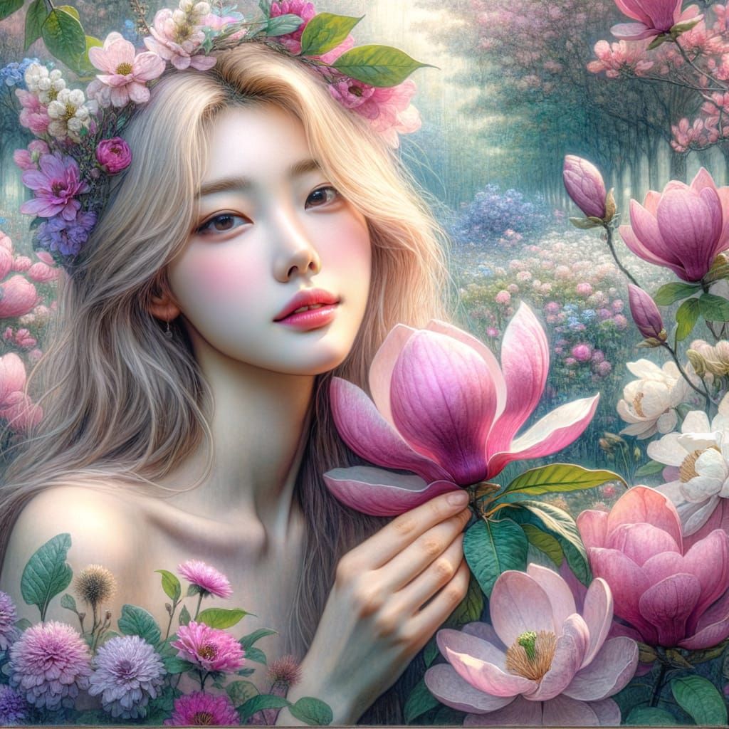 Romantic Garden Goddess in Soft Impressionistic Style