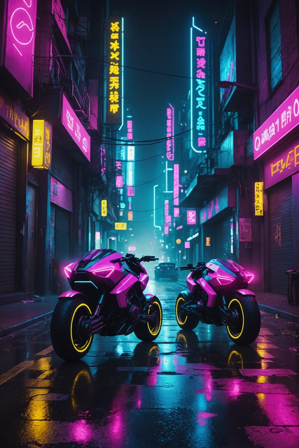 Cyberpunk Hoverbikes Race Through Dystopian City