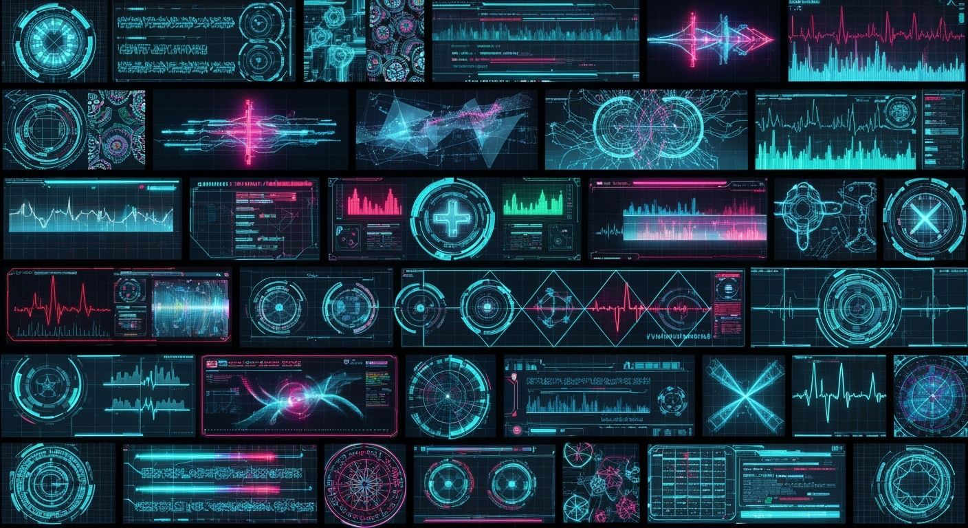 Futuristic Medical Infographic in Neon Blue and Turquoise