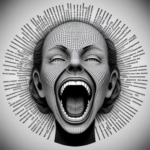 Typography Face of a Screaming Woman in 3D Art