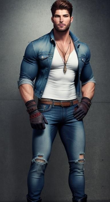 Muscular Man in Denim with Ropes
