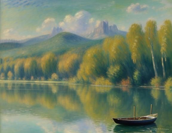 Impressionistic Lake Scene with Sailboat