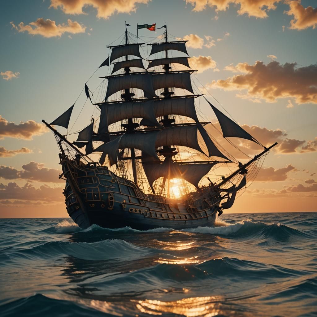The Black Pearl at Sunset: Cinematic Film Still