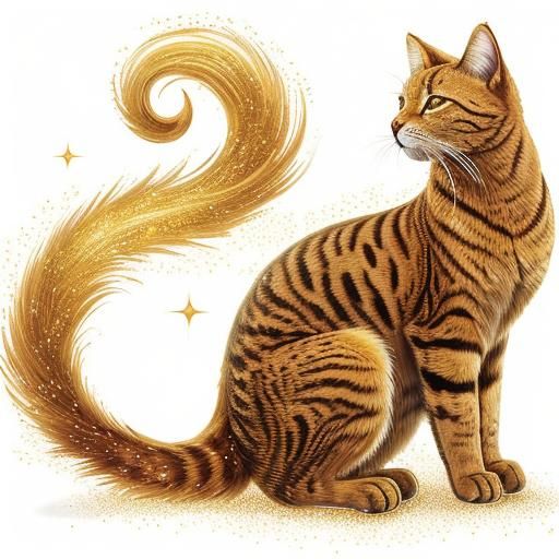 Golden Cat with Glittering Tail in Celestial Style