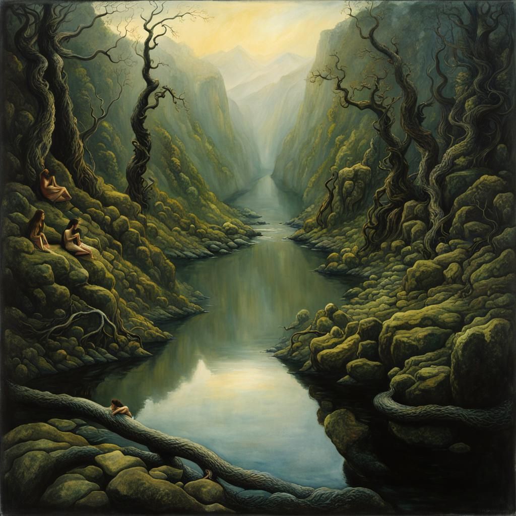 Ouroboros and Midgard Serpent: Impasto Ink Painting