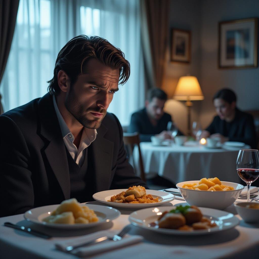 Hungry Man Gazes at Untouchable Feast