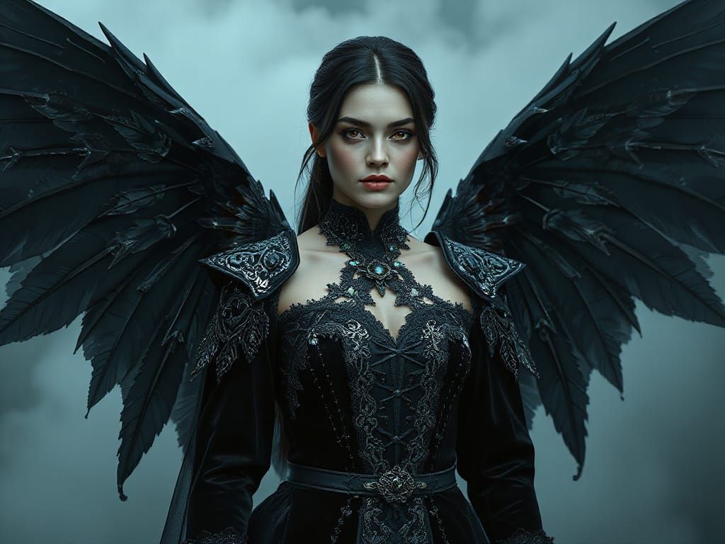 Winged Witcher Woman in Gothic Attire