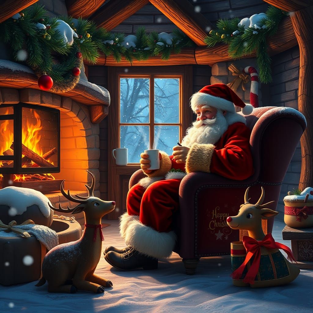 Cozy Santa Claus Enjoying Christmas Eve: Matte Painting