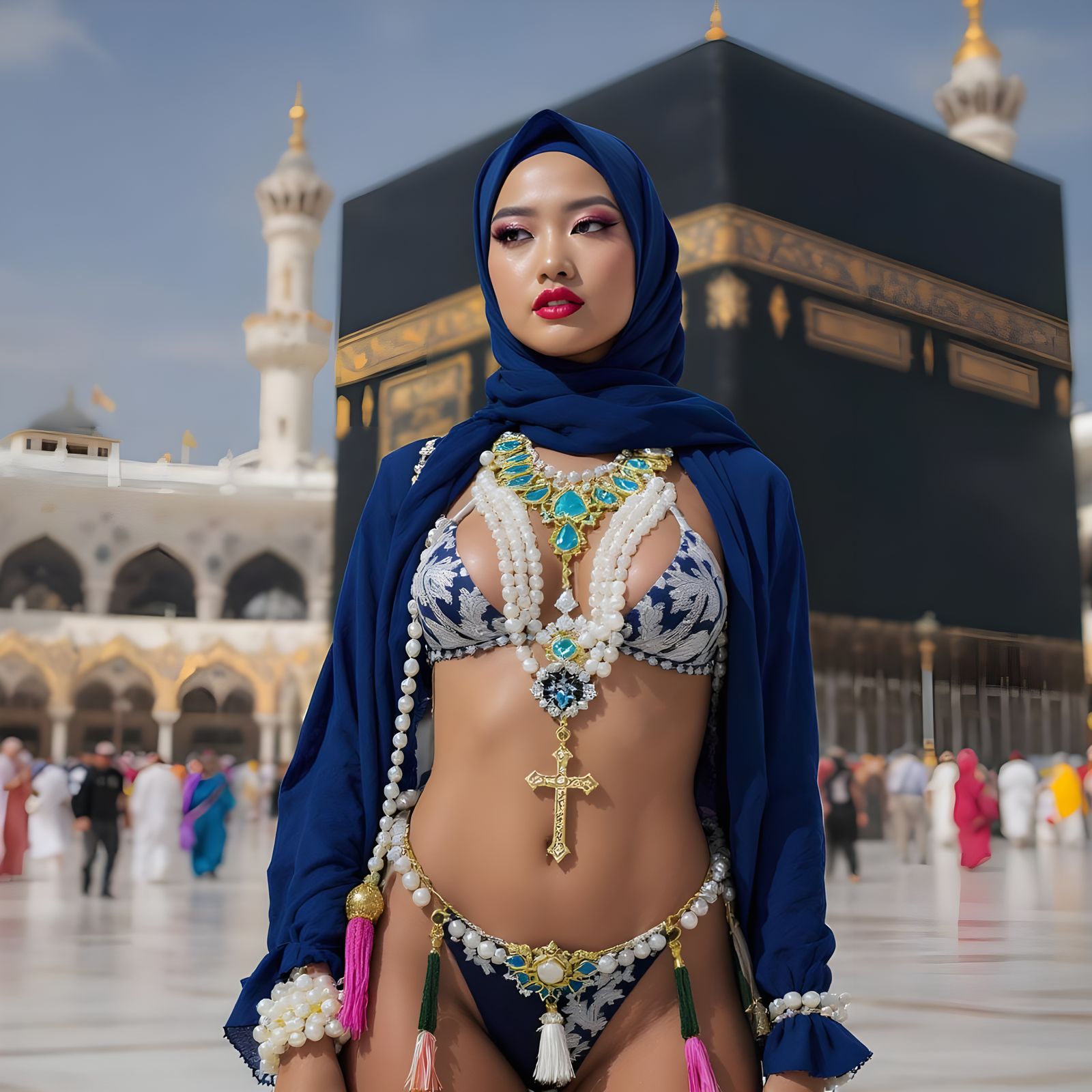 Bikini Hijab with Pearls at the Ka'bah in Digital Art