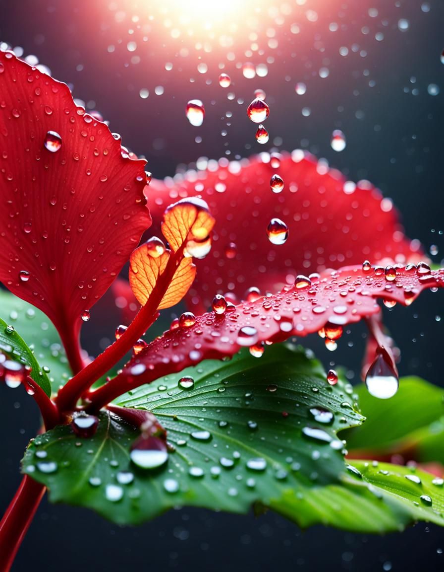 Water Droplets on Hibiscus Leaf in 8k