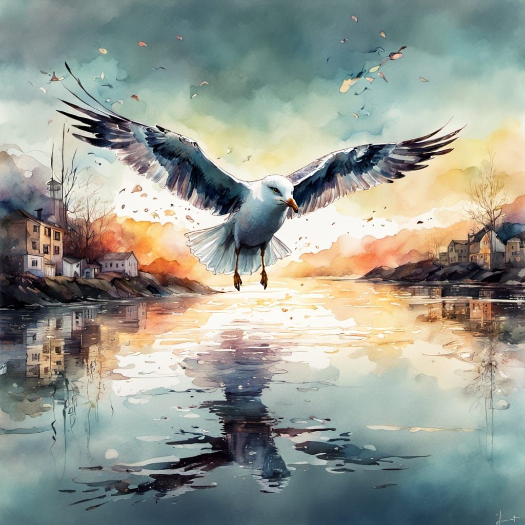 Seagull Watercolor Illustration in Soft Pastels