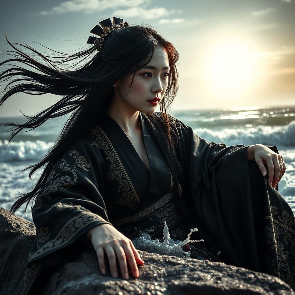 Mysterious Chinese Sorceress in Sunrise Storm