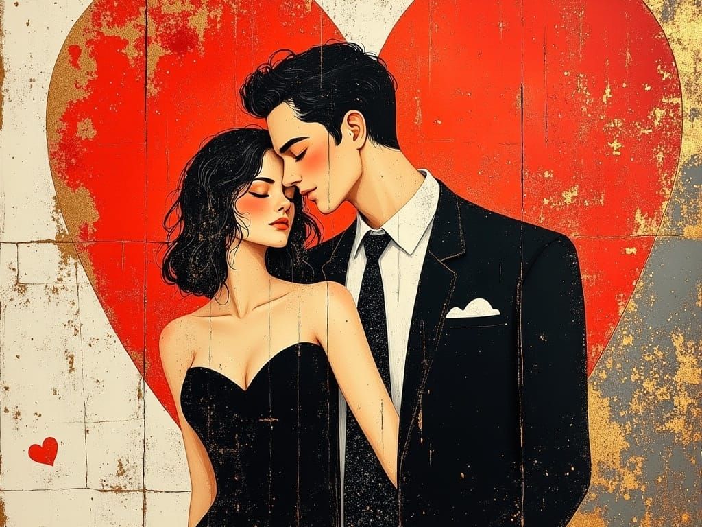 Couple in Red Heart Pop Art Scene