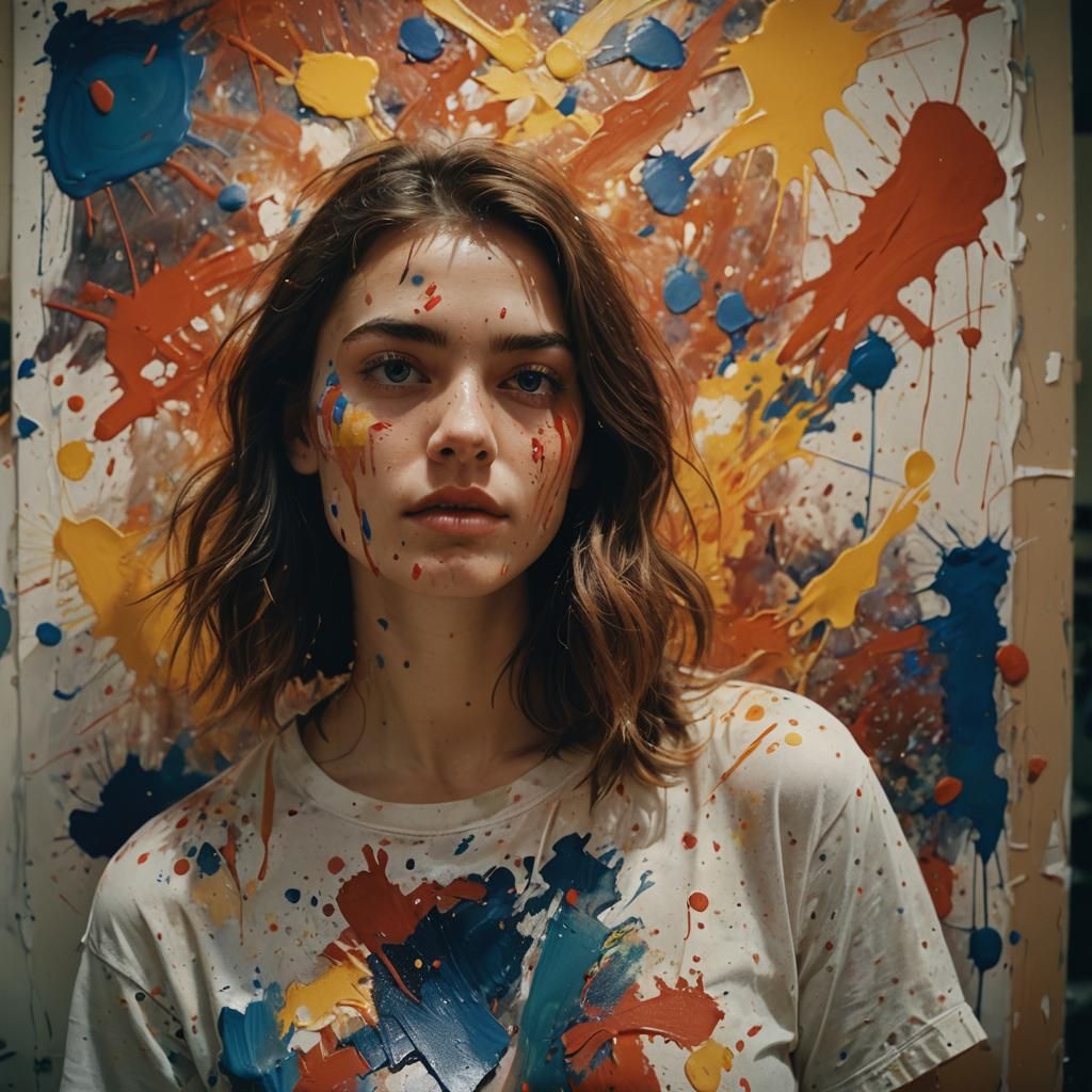 Girl Paints Self-Portrait in Cinematic Style