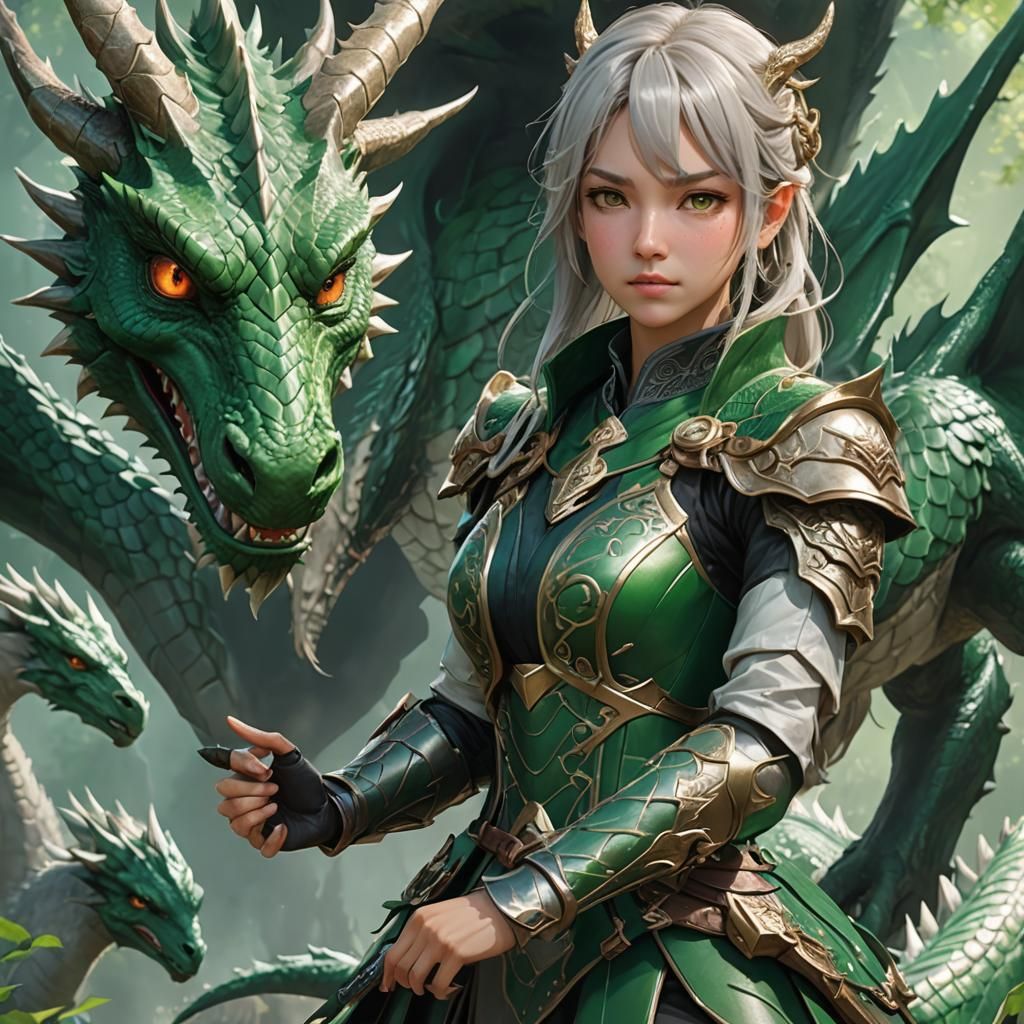 Dragon Guardian: Anime-Style Protection in Green Flames