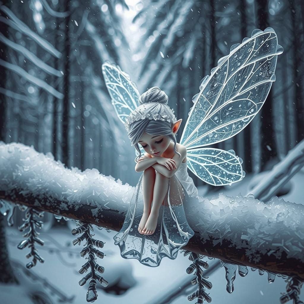 Ice Faerie Weeps on Snowy Branch