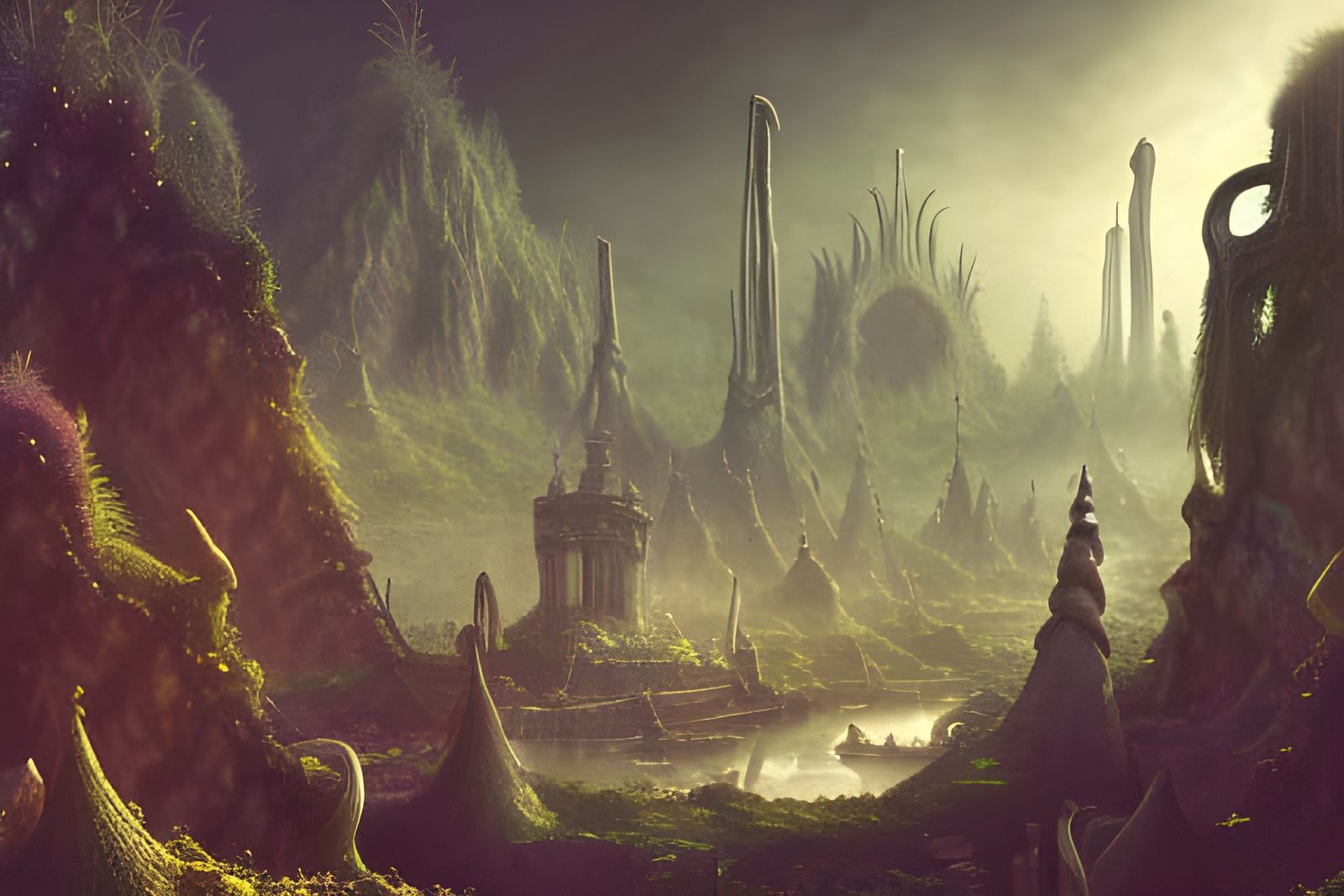 Post-Apocalyptic Elven Cave City: Detailed Sci-Fi Fantasy