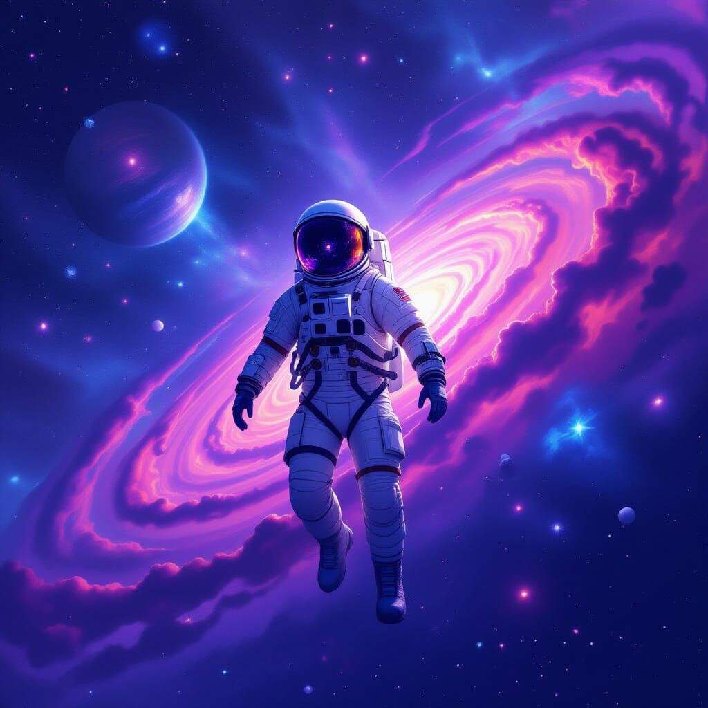Astronaut in Starry Galaxy, Sci-Fi Digital Art