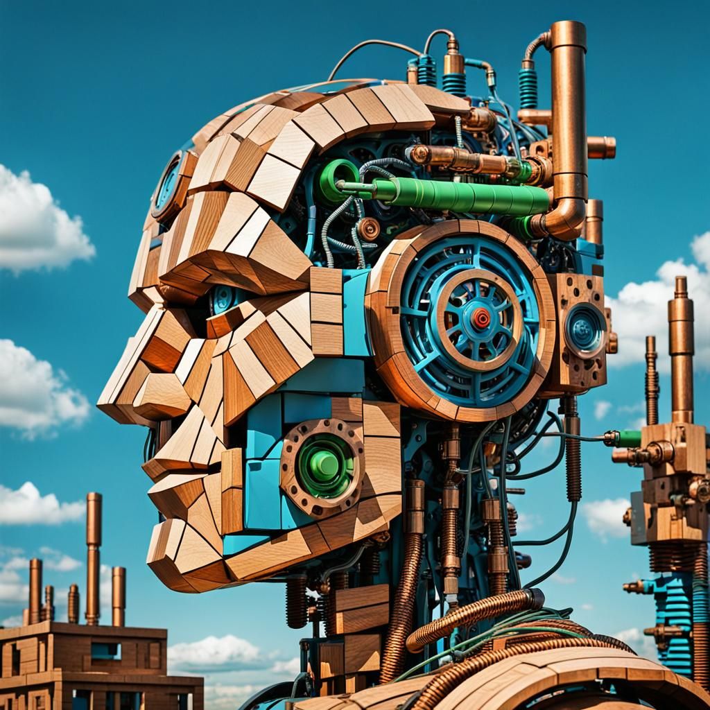 Wooden Cyborg in Steampunk Style Screen Print