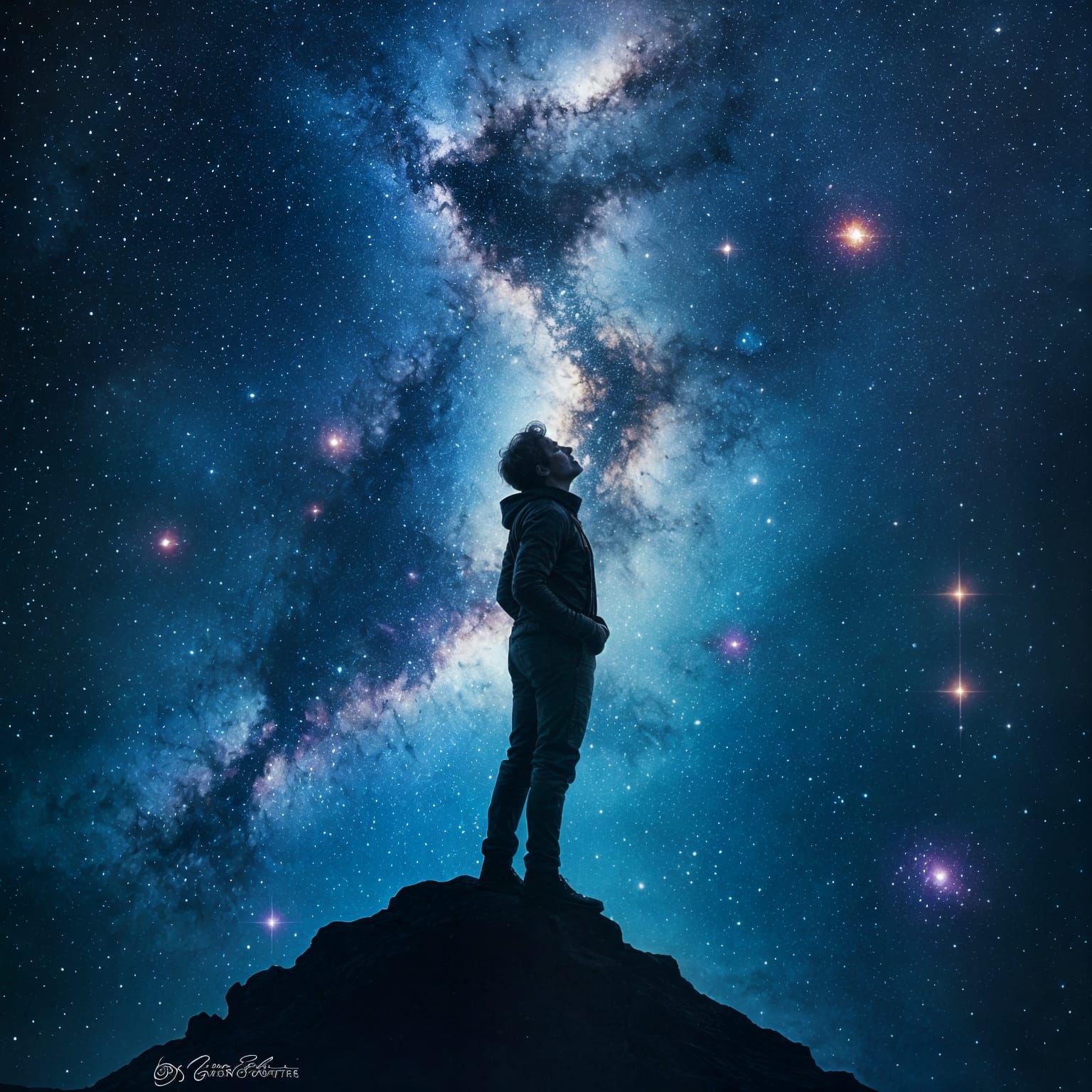 Cosmic Silhouette: A Fantasy Double Exposure
