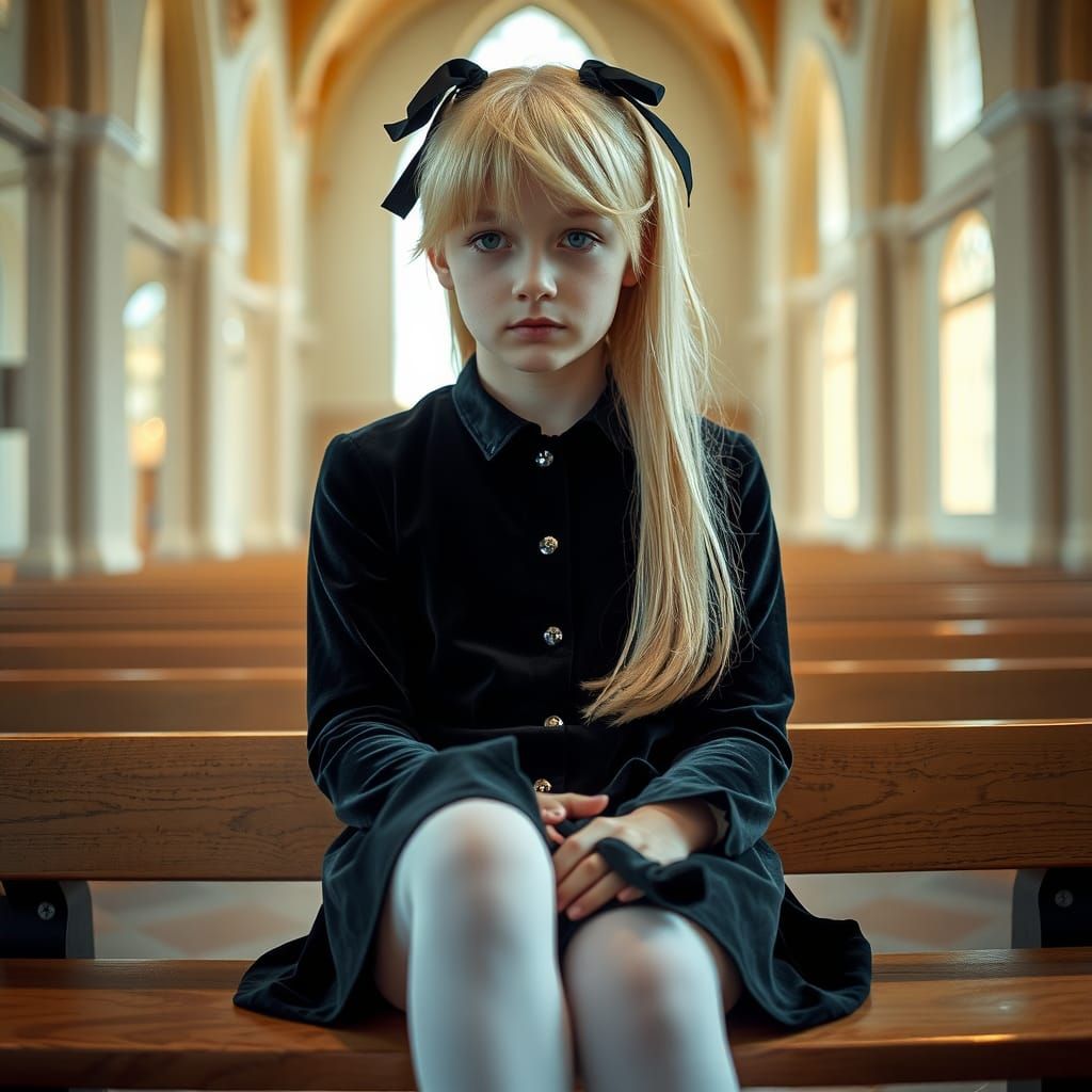 Boy in Velvet Dress: Vibrant Portrait in Church