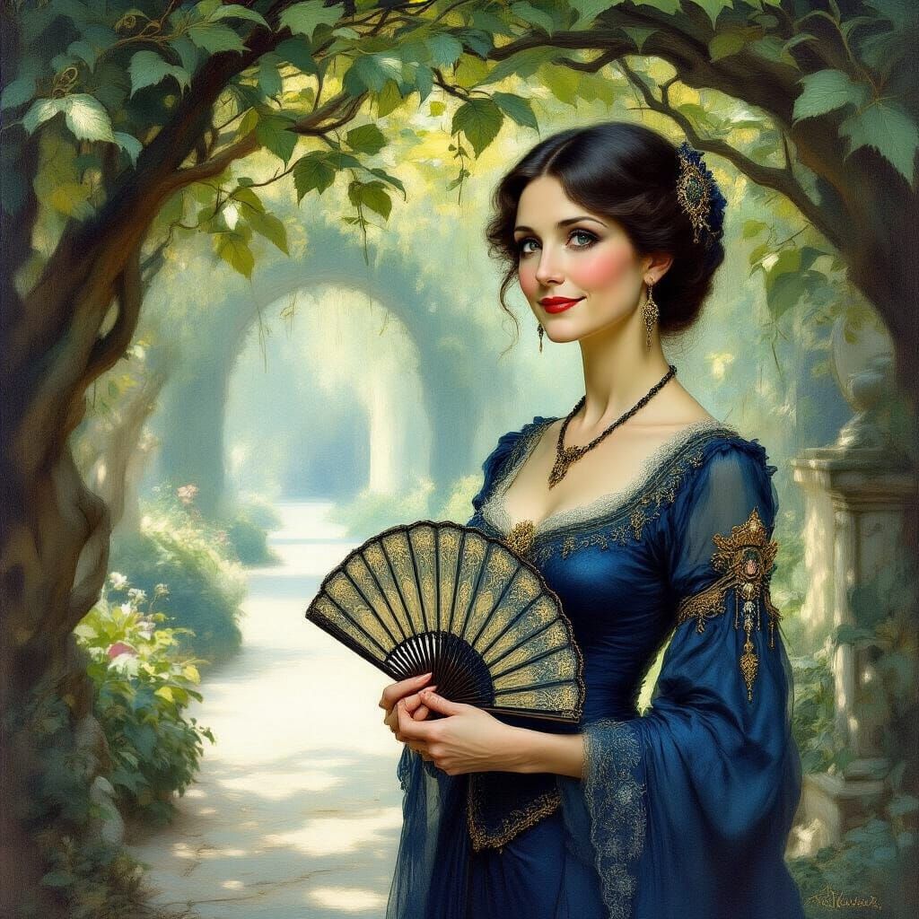 Elegant Woman in Fantasy Park Oil Painting
