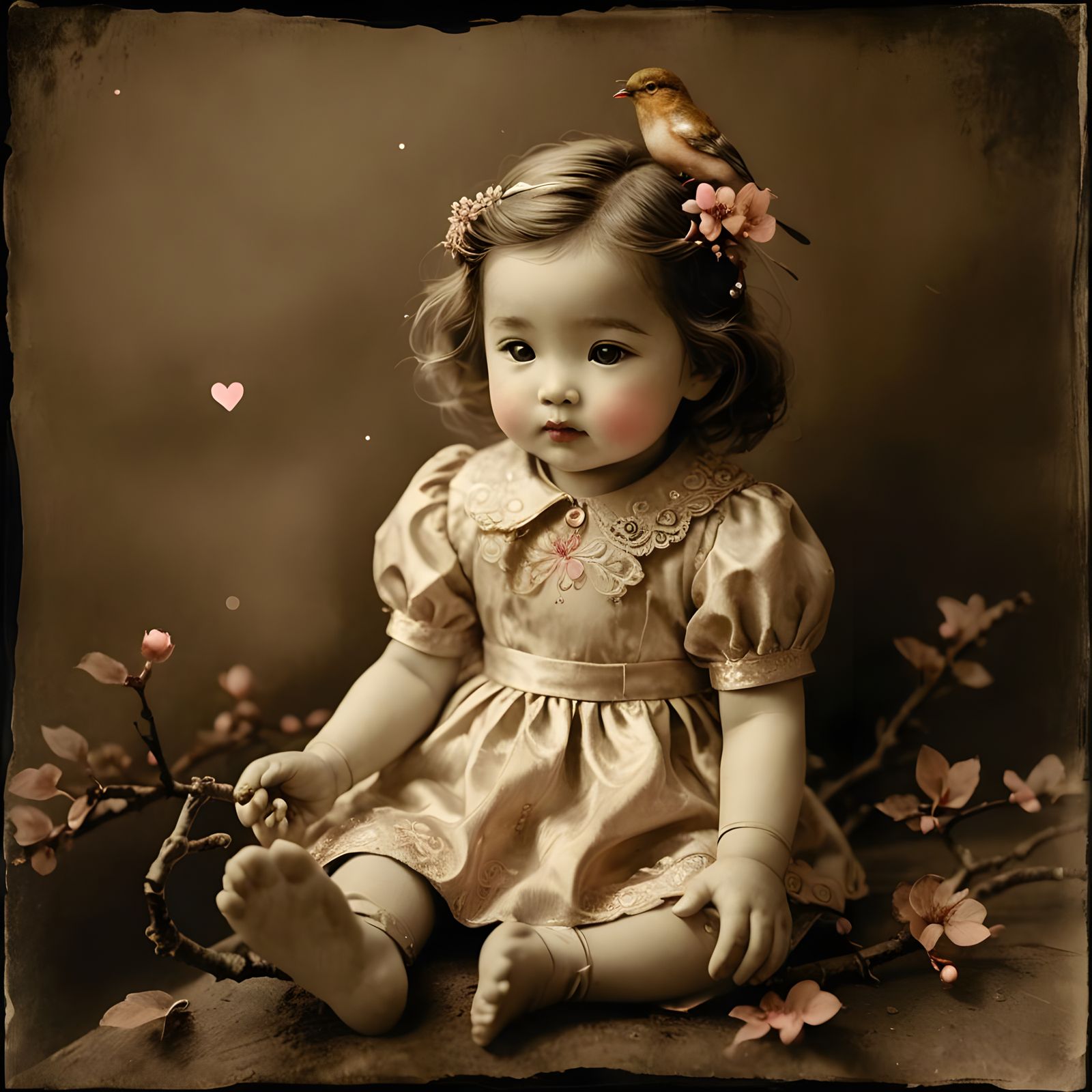 Bird on Branch in Sumi-e Style with Diluted Inks