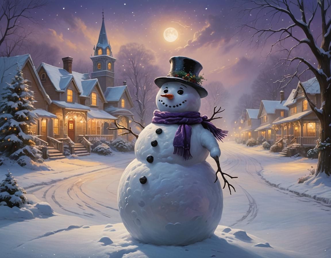 Surreal Snowman in Whimsical Winter Wonderland