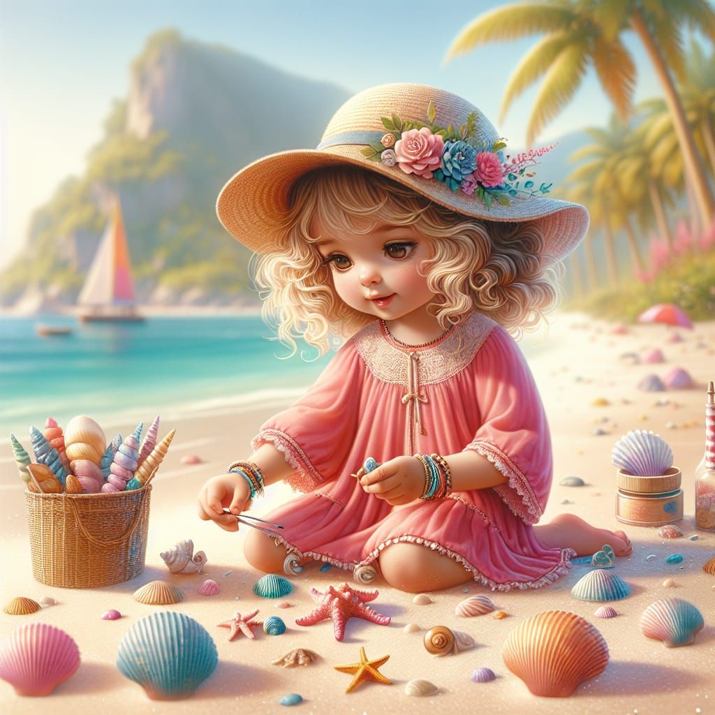 Girl on Beach: 3D Digital Art in 4K