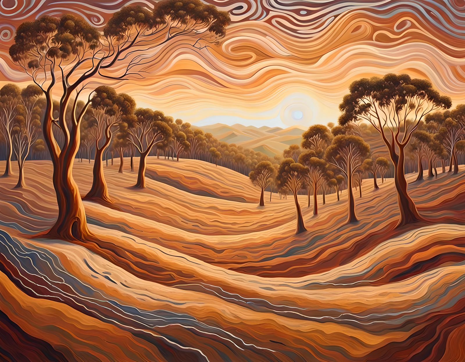 Australian Landscape in Indigenous Art Style
