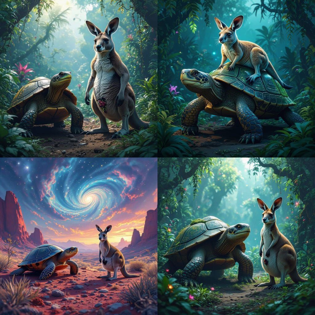 Turtle and Kangaroo in Fantastical Matte Painting