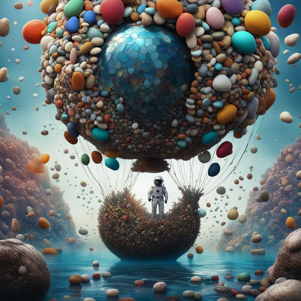 Underwater Pebble World with Steampunk Balloon